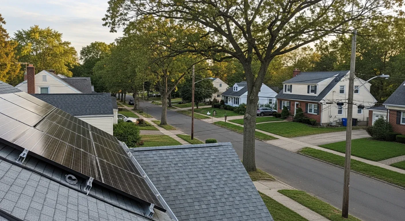 Scenic Delaware County Pennsylvania suburban neighborhood with homes and tree-lined streets near Media