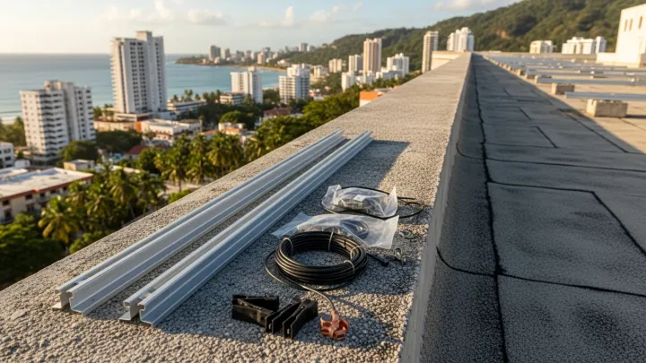 San Juan, Puerto Rico skyline with tropical vegetation and coastal views San Juan, Puerto Rico skyline with tropical vegetation and coastal views